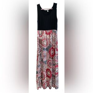 OURS‎ Sleeveless Tank Scoop Neck Maxi Dress Floral Black Gray Red Size XL